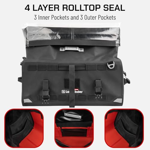 Lone Rider 48L Motorradtasche - wasserdichte, erweiterbare Hecktasche für Motorradreisen mit MOLLE-System, Beavertail Staufach, Rolltop Verschluss und robustem Tourendesign