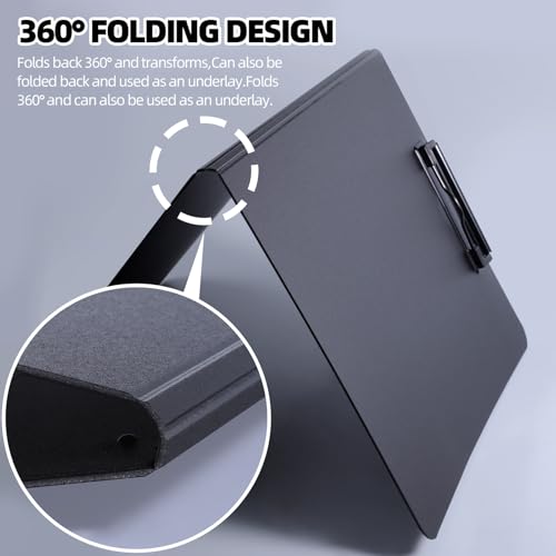 Image of FRETONBA File Pad A4 Size Writing Pad Waterproof Clipboards File Folder Flip Profile Clips Boards Form Organizer for Hospital, Business, Office, School, Clinic (A) | Low Profile Horizontal & Vertical Double Metal Clips, 360 Degree Foldable, A4 Size with Pen Holder for Office & School