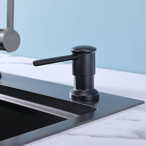 Fonveth Kitchen Soap Dispenser Stainless Steel Pump, Large Capacity 17 OZ Refillable Bottle, Built in Kitchen Sink Soap Dispenser and Modern Dish Matte Black