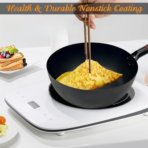 Frying Pan with Lid Skillet Nonstick 10 inch Carbon Steel Wok Pan Woks and Stir Fry Pans for Electric,Induction and Gas Stoves - Thumbnail 3