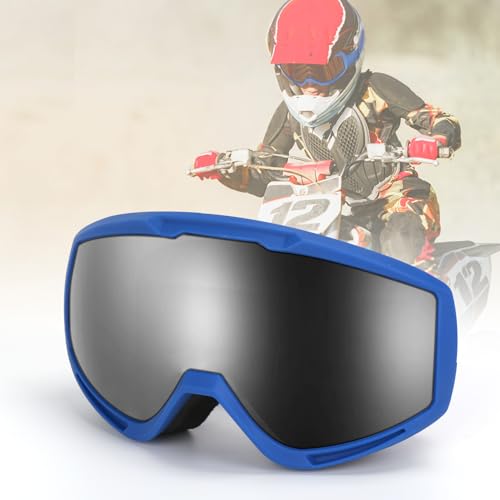 Flantor Kids Dirt Bike Goggles, Youth Motocross Goggles for Kids 3-12, ATV Dirt Bike Motorcycle MX Riding Glasses with Soft Adjustable Strap, Riding Glasses with Anti-Fog Lens for Boys & Girls (Blue)