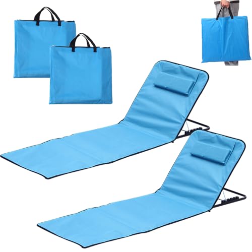 Strandstuhl 2er Set,Strandmatte Klappbar Leicht,Bequeme Strandliege,Verstellbarer Liegestuhl mit Aufbewahrungstasche,Tragbare Sonnenliege für Strand,für Garten Camping Picknick Reise Urlaub