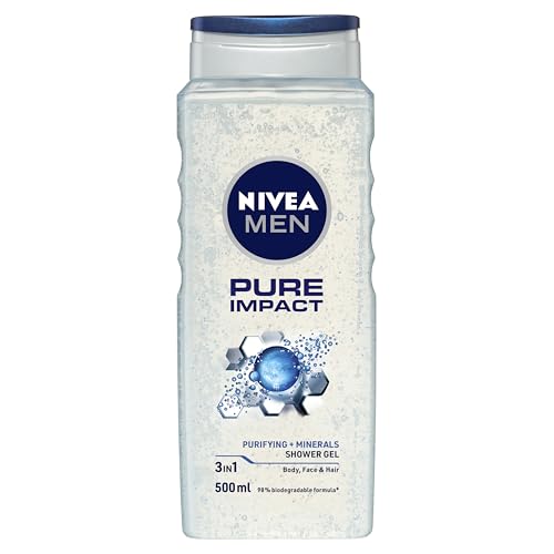 Image of NIVEA MEN Pure Impact Shower Gel, 500ml, (Hair, Face & Body Wash) (Pack of 3)