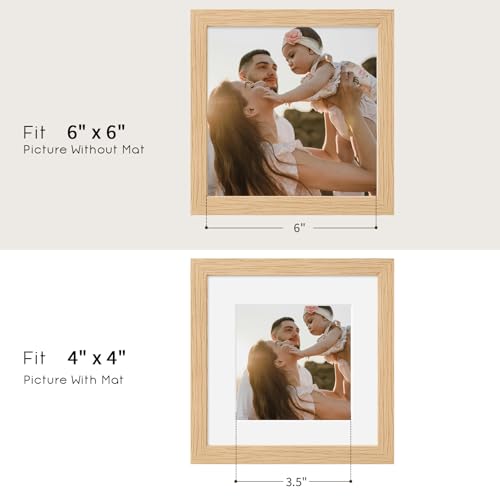 6x6 Oak Wood Picture Frame - Minimalist 6x6 Picture Frame, 6"x6" Frame Wood, Natural Solid Wooden Picture Frames for Wall Art Photo and Prints(1 Pack, Beige)