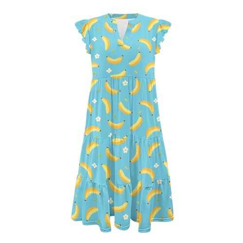 Image of Women's Casual Ruffle Sleeve Dress V Neck Pullover Dress Flowy A-Line Pleated Lightweight Dress with Pockets