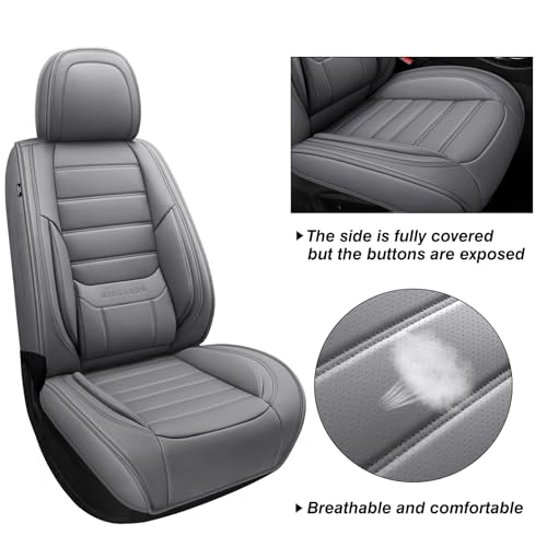 Image of MINGBRON Front Car Seat Covers, Leather Car Seat Covers, Fit for Most Cars SUV and Most Sedan Grey