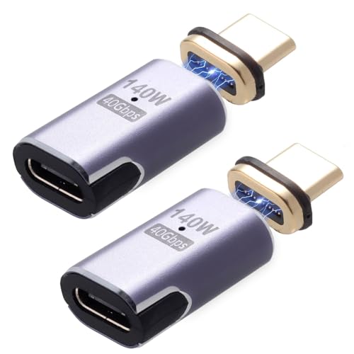 IVIVTOR Adaptateur USB C Magnétique - Lot De 2 140W Magnetic USB-C Droit 40gb/s 24 Broches Adapter Compatible avec Les Ordinateurs Portables Tablettes...
