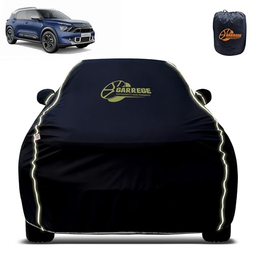 Image of Reflector Waterproof Car Cover for Citroen C3 Aircross with Mirror & Antenna Pocket | All Weather Protection | Washable Fabric | Black Color