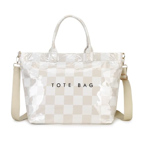 Image of GISMTR Large PVC Tote Bag for Women Letters Print Handbags Kraft Paper Shoulder Bag for Work Travel