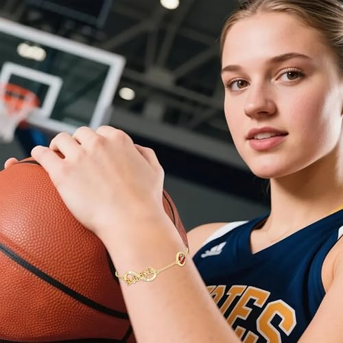 Image of Softball /Volleyball /Soccer /Basketball Bracelet for Girls Teen Women,14K Gold Plated Infinity Charm Link Bracelet Sports Accessories Jewelry Gifts for Lovers Players Team Coach