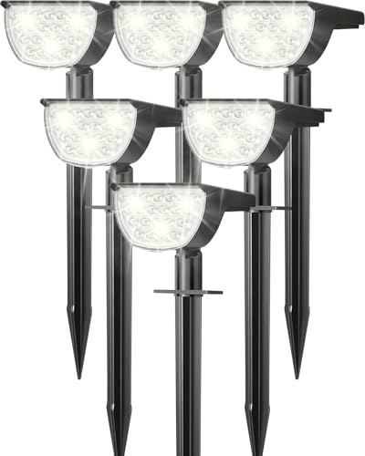 GKGG Solar Lights Outdoor Waterproof IP65, Solar Powered 76 LED 3 Lighting Modes Solar Spot Lights Outdoor for Yard Garden Landscape Pathway (White, 6 Pack) - image 1