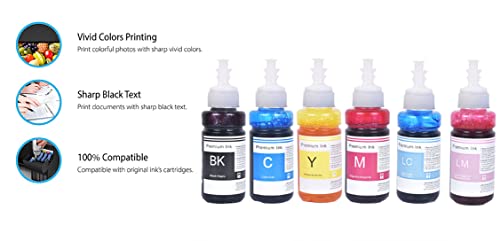 Image of RC PRINT T673 Ink Compatible for Epson Printers L801, L805, L1800, L800, L810, L850, L1300, L605 (Pack of 6 C,M,Y,K,LC,LM) 70ml