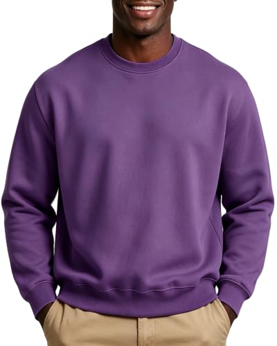 LUYIJIESHENG Mens Purple Crewneck Sweatshirt Long Sleeve Fleece Sweatshirts Breathable Lightweight Crew Neck Pullover Sweatshirts Size 3XL