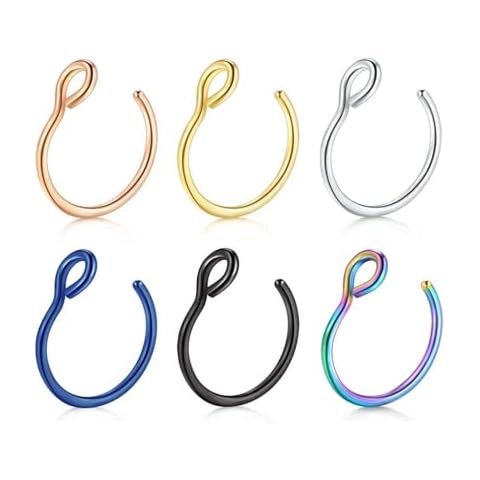 GNERIC Stainless Steel Fake Nose Ring Faux Piercing Jewelry 8mm Fake Nose Ring Hoop No Pierced Septum Nose Ring 6pcs Cover