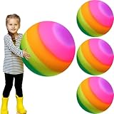 Jerify 4 Pcs 18 Inch Rainbow Playground Ball for Kids PVC Playground Giant Large Rainbow Balls for Backyard Park Indoor Outdoor Games Gym Camps Picnic