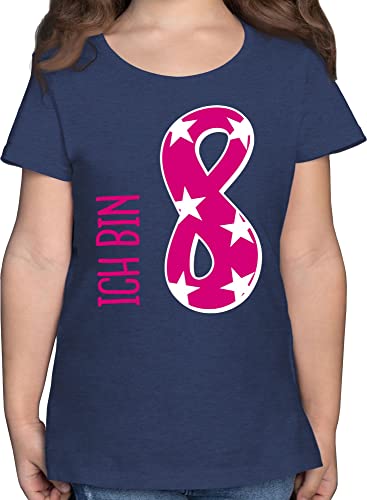 8. Geburtstag - Ich Bin acht Rosa Mädchen - 140 (9/11 Jahre) - Dunkelblau Meliert - 8.Geburtstag mädchen - F131K - Mädchen Kinder T-Shirt Cover