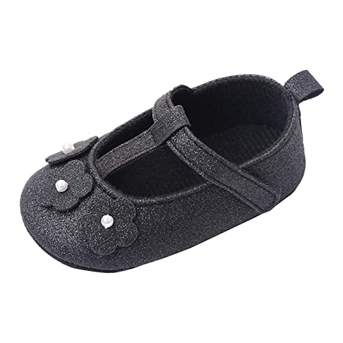 Summer Children Infant Infant Shoes Girls Sports Shoes Flat Bottom Lightweight Shiny Pearl Flower Solid Hook Loop Girls Shoes Size 8 (Black, 6 Infant)