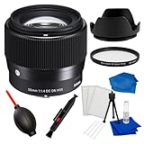 SSE Sigma 56mm f/1.4 DC DN Contemporary Lens for Sony E 351965, UV Filter 55mm, Lens Hood 55mm, Lens Pen, Cleaning Cloth Starter Kit, Blower, (7PC Bundle)