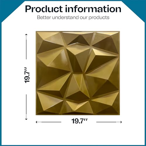 Image of Kayra Decor 3D PVC Wall Panel-Metallic Gold Small Diamond (Size 19.7 inch X 19.7 inch Covers 48.42 Sq.Ft.Pack of 18) PVC Panel for Home Kitchen Studio Saloon Living Room Gaming Room and Office Decor