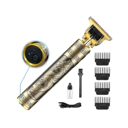 TOP 1 Máquina de Cortar Cabelo Profissional Dragão Acabamento Sem Fio Cabelo Barba Pezinho Personalizada Com Limitador de Lamina Ajustável Recarregável 4 Pentes Óleo Escovinha Kit Conjunto Aparador Acabamento Premium