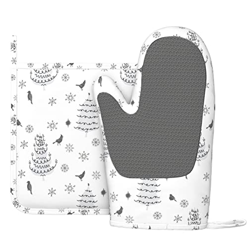 Minimalism Oven Mitts And Pot Holders Sets,Abstract Chevron Horizontal Boho,Silicone Surface Heat Resistant Cooking Glove Kitchen Potholder For Bbq Bake Festive Gift,Charcoal Grey Eggshell #TOP2