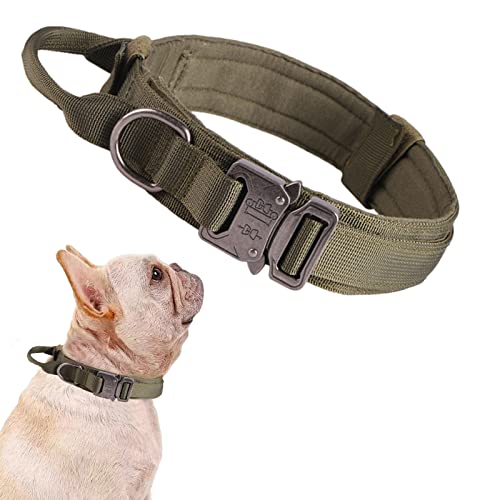 Xqpetlihai Tactical Dog Collar Adjustable Military Nylon Dog Collar with Control Handle and Heavy Duty Metal Buckle for Medium and Large Dogs (Green,S)