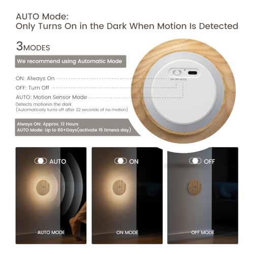 Image of Motion Sensor Night Lights Wood, Rechargeable Battery-Powered Magnetic Stick-On Night Lights Wall Lights for Hallway, Bedroom, and Stairs (Ash Wood *2Pack)