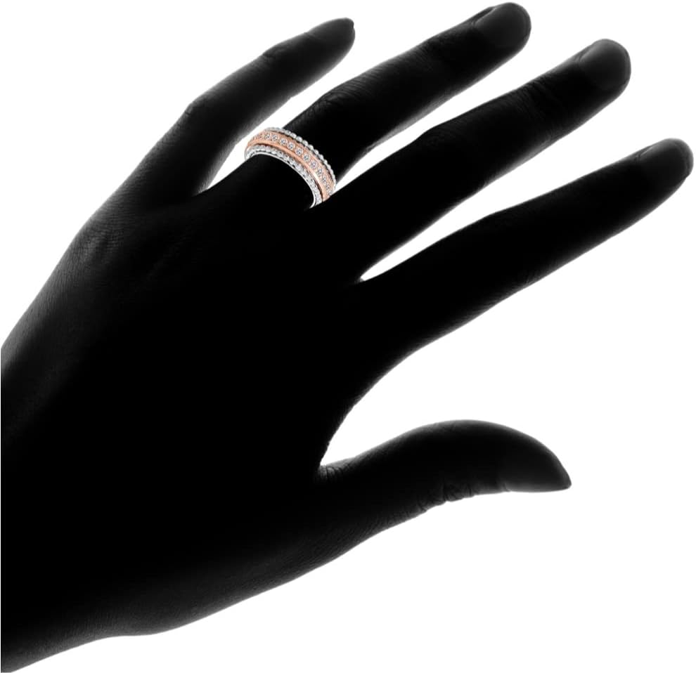 Hoops & Loops Sterling Silver Cubic Zirconia Round Polished Spinner Band Ring