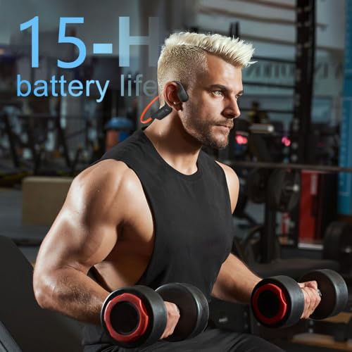 Image of Bone Conduction Headphones,Open Ear Wireless Bluetooth 5.4 Headphones with Mic,IPX6 Waterproof Sport Bluetooth Headset,15H Playback, for Running,Cycling,Walking,Outdoor (Orange)