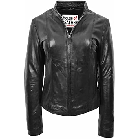 Womens Real Leather Biker Jacket Casual Style Zoe Black (18) Cover