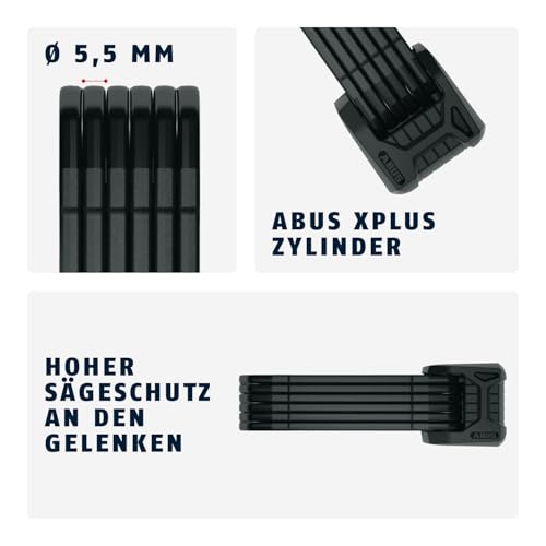 ABUS Faltschloss Bordo Granit XPlus 6500 SH mit Halterung - Fahrradschloss aus gehärtetem Stahl - ABUS-Sicherheitslevel 15-110 cm - Schwarz – Bild 6
