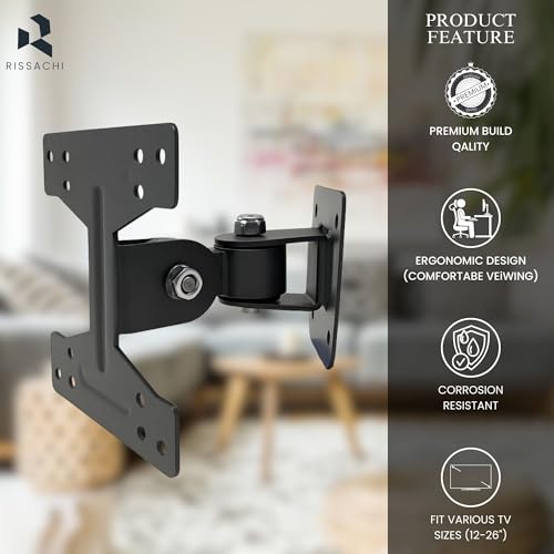 Image of RISSACHI Moving TV Stand Wall Mount for 14-26 Inch LED LCD Monitors | Heavy Duty Universal TV Bracket with 180 Swivel & Tilt, VESA Support 75x75mm and 100x100mm Load 15 kg