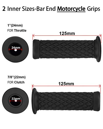 Techjayse 7/8" Universal Motorcycle Hand Bar Grips Pillow Grip Anti-Slip Rubber Racing Grip For Dirt Bike Motocross Compatible With Harley Honda Yamaha Kawasaki, Black,Different Size #TOP1