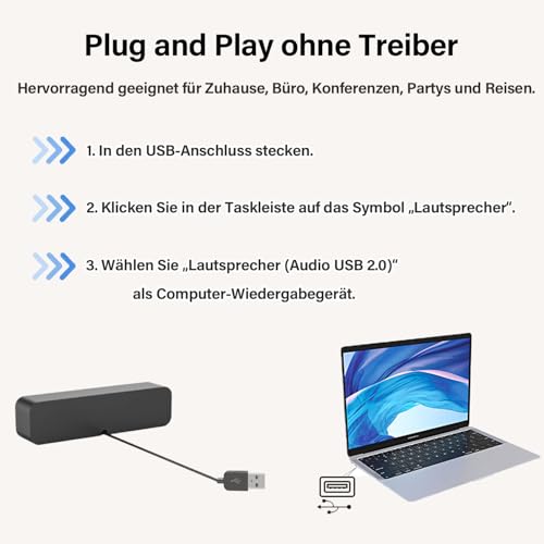 Nahaufnahme der ADELGO USB-Lautsprecher Gitterfront mit 6W RMS-Ausgang - Detailansicht von ADELGO SoundBar Mini USB...
