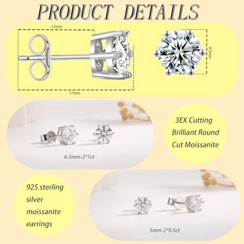 Moissanite Stud Earrings For Women And Men, 925 Sterling Silver Plated In 14k Rose Gold, Vvs Clarity Lab Created Moissanite, Hypoallergenic Earrings Jewelry, The Ideal Gift For Her Him4