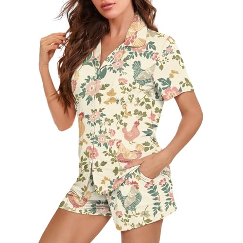 Image of Women's Short Sleeve Sleepwear Pajamas Nightwear with Pockets | skin-friendly breathable material resists pilling fading and deformation after repeated washing
