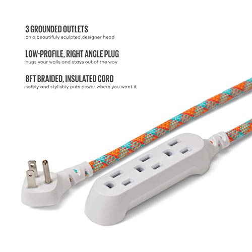 360 Electrical 360422 Habitat Accent Braided Extension Cord, 8 Ft. - Poppy Fields #TOP2