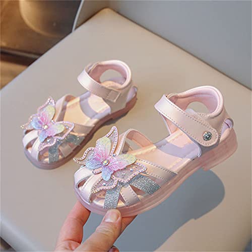 Toddler Girls 3D Butterfly Print Sandals Summer Outdoor Soft Rubber Sole Beach Water Shoes Dress Princess Flat Cute Heels for Kids (Pink, 1 Big Kids)3