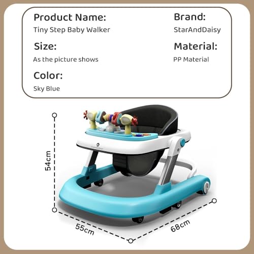 Image of StarAndDaisy Baby Walkers for 6-24 Month Baby Boy Girl /Walker for Kids for 1 Years with Adjustable Height, Musical Tray /Walker for Baby /Kids with Brakes Prevant from Falling (Tiny-Blue-White)