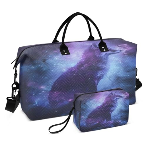 Fox Travel Gym Bag, Fox Silhouette Galaxy Weekender Overnight Duffle for Women with Toiletry Bag Travel Swim