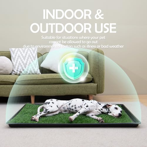 MEEXPAWS Große Hundetoilette aus Kunstrasen mit Tablett (85×59 cm) – Hundeklo für Wohnung & Balkon – 2 Robuste Gras-Ersatzsets & 2 Pisspads – Schnelle Drainage – Töpfchentraining für Zuhause & Drinnen