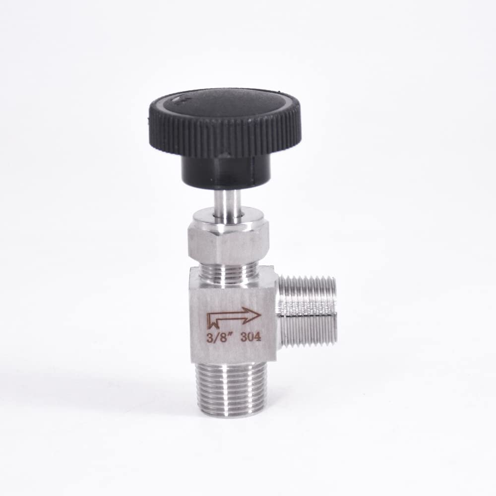 1/8 "1/4" 3/8 "1/2" válvula de Aguja de ángulo Macho Codo de grúa 304 Control de Flujo Inoxidable Agua Gas Aceite 915 PSI(1/8 Inch)