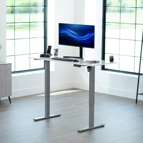 Image of VIVO White Dry Erase 60 x 24 in Standing Desk, DESK-KIT-1G6WE | Electric, Holds 220 lbs, Sit Stand, Height Adjustable Whiteboard Table, Solid One-Piece Top, 1B Series, Gray Frame