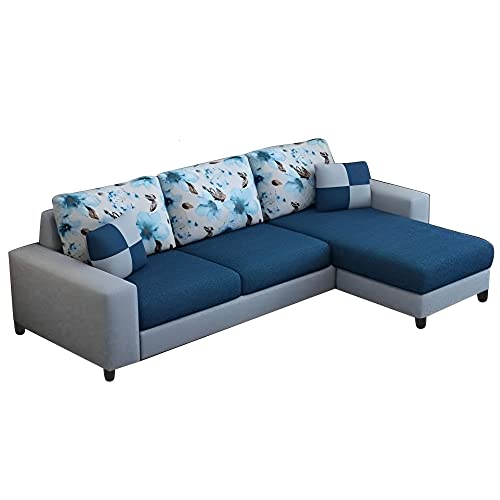 Image of Casaliving Rolando RHS 4 Seater L Shape Sofa Set for Living Room | Colour - Blue Grey | Premium Fabric Sofa