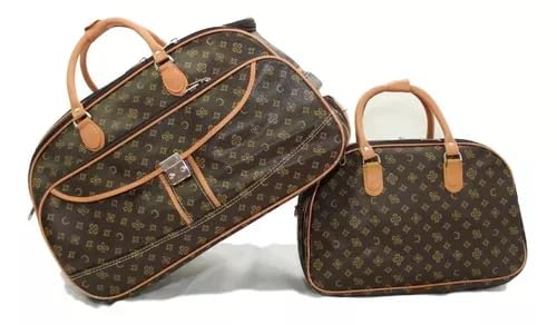 Kit Mala de Viagem Média com rodinhas e Mala Bolsa de bordo mala de bordo couro sintetico (CARAMELO/