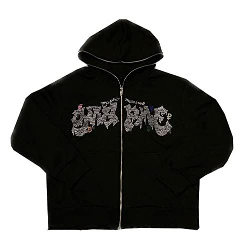 NJNJGO Sudadera con capucha de Halloween para hombres y mujeres, con cremallera y purpurina gótica Y2K esqueleto Streetwear, estilo12, Small