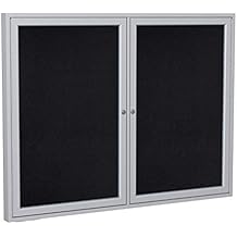 Ghent 36" x 48" 2-Door indoor Enclosed Recycled Rubber Bulletin Board, Shatter Resistant, with Lock, Satin Aluminum Frame,Black PA234TR-BK ,Made in the USA