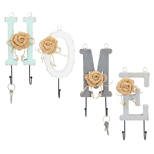 'Casa"carta de madera pared gancho Rail Set Con 6 clavijas – encantador interior Hierro ganchos para artículos del hogar, ropa, llaves