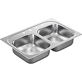 Moen G222174 2200 Series 22 Gauge Double Bowl Drop In Sink, Stainless Steel