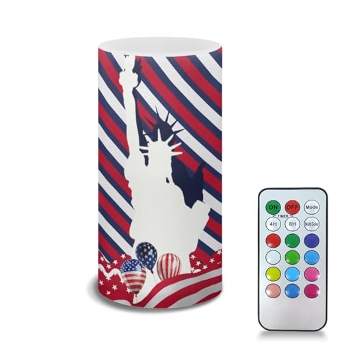 Image of Poceacles Fourth of July The Statue of Liberty Flameless LED Candles Battery Operated Candle American Flag Balloon Pillar Candle Tealights for Patriotic Decoration